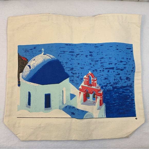 Hand painted Canvas Tote Bag Medium Greece Santorini Greek‎ Isles - Picture 1 of 6